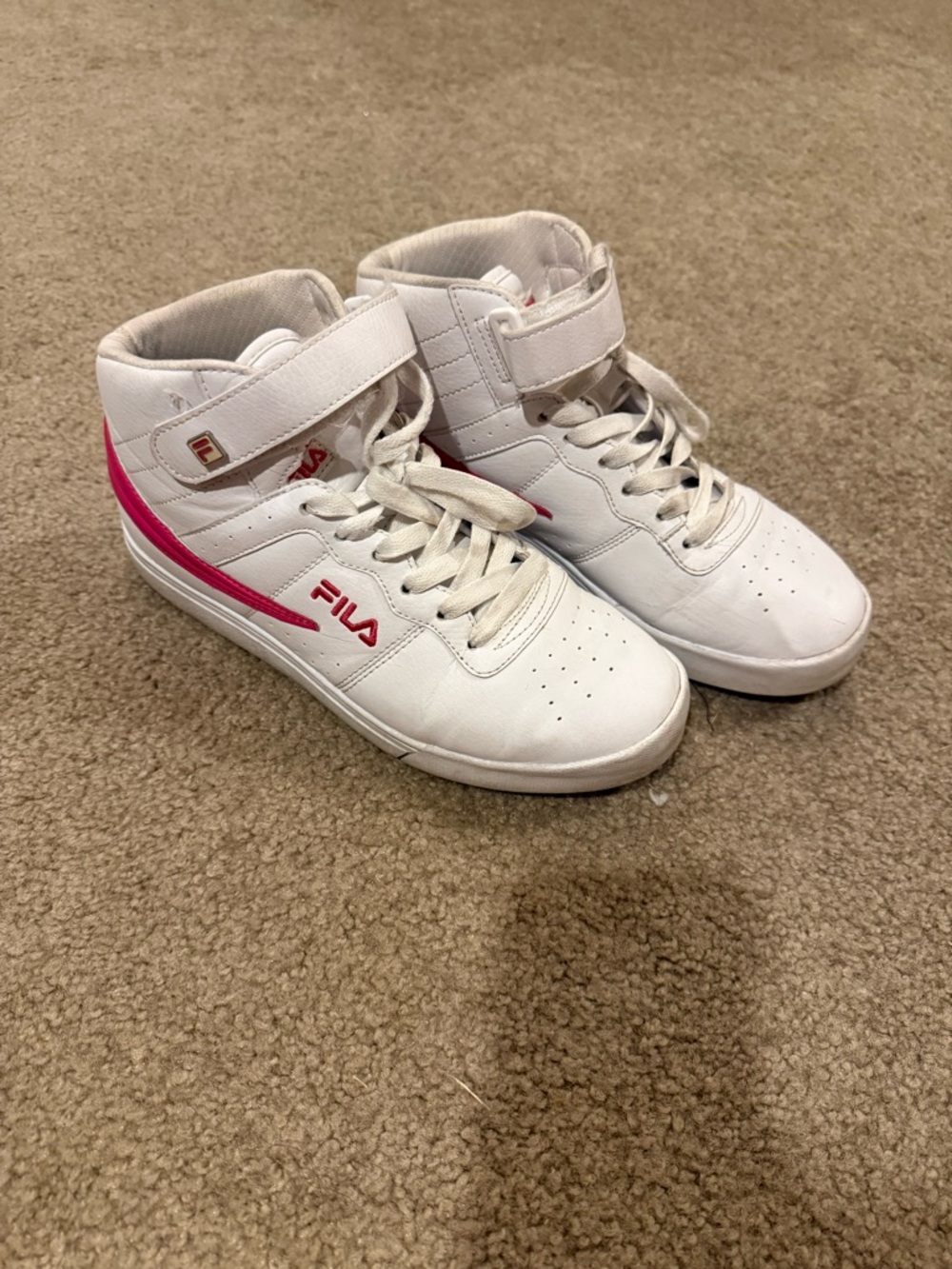 FILA White and Pink High-Top Sneakers
